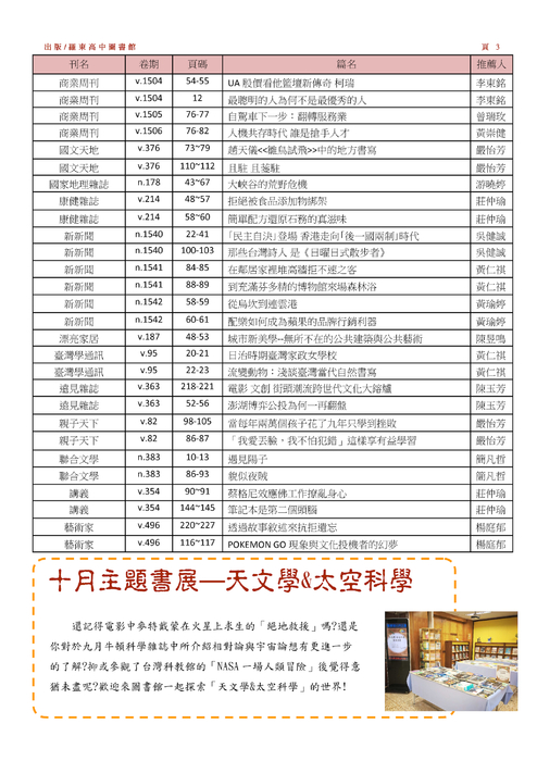 羅高圖書館通訊10月號