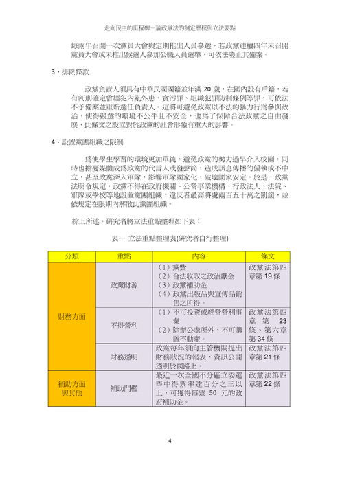 走向民主的里程碑-論政黨法的制定歷程與立法要點 走向民主的里程碑-論政黨法的制定歷程與立法要點