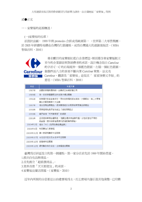 大型連鎖量販店「家樂福」的影響度調查