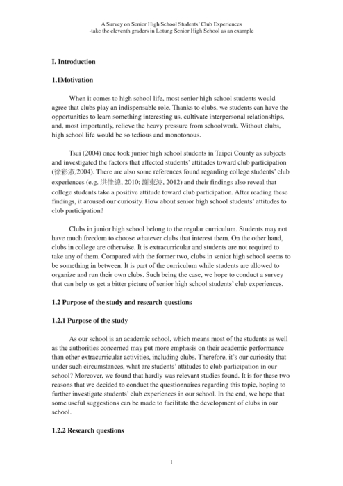a survey on senior high school students’ club experiences