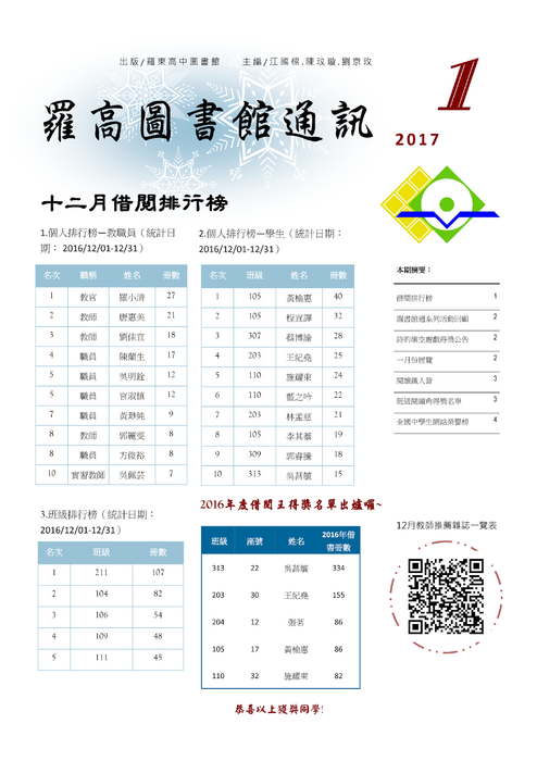 羅高圖書館通訊2017.01 羅高圖書館通訊2017.01