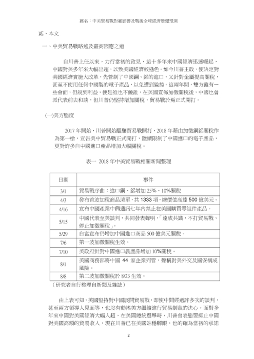 中美貿易戰對臺影響及戰後全球經濟變遷預測
