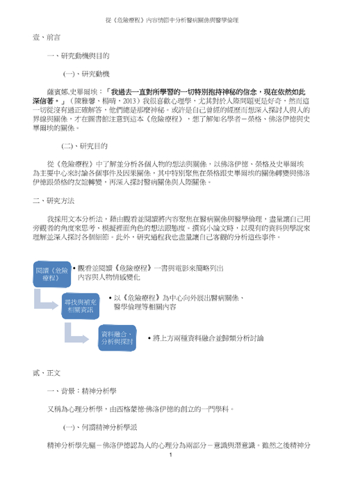 從《危險療程》內容情節中分析醫病關係與醫學倫理